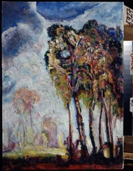 ""Landskap med trær"" Maleri av Vasily Ivanovich Denisov (1862-1921) 1914 Regionalt M. Vrubel kunstmuseum, Omsk