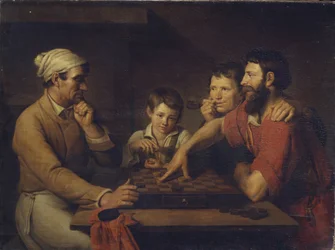 En kokk som spiller utkast med en vaktmester, 1824