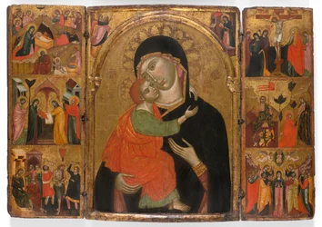 Triptykon av Jomfru Maria og barnet med scener fra Kristi liv
