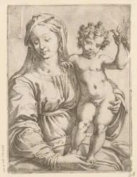 Mary med barn og en fugl