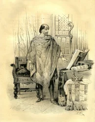Karl II den skallede (823–877) Konge av Aquitaine (838), Konge av Vest-Francia (840), Konge av Lorraine og Burgund (869), Keiser av Vesten (875). Gravering av Victor Adam (1801–1866) i boken «Frankrike i middelalderen» utgitt av Ardant-broen