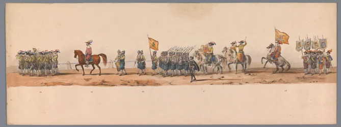 Historisk prosesjon ved det andre hundreårsjubileet for Utrecht University of Applied Sciences, 1836 (plate 7) De nederlandske hærenes innflyging til Oostende, 3. juli 1600, dagen etter seieren ved Nieuwpoort; i henhold til kostymefremstillingen gitt av H 