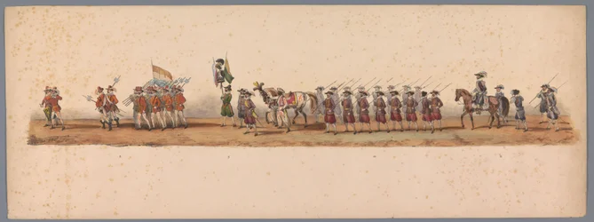 Historisk prosesjon ved det andre hundreårsjubileet for Utrechtse Hogeschool, 1836 (plate 3) Optogt des Nederlandschen Legers til Ostende, den 3. juli 1600, dagen etter seieren ved Nieuwpoort; i henhold til den kostymede forestillingen gitt av HH Student