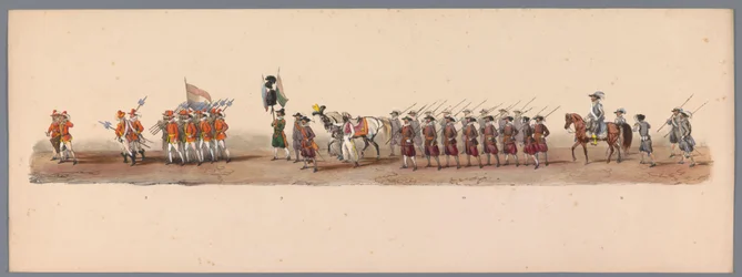 Historisk prosesjon ved det andre hundreårsjubileet for Utrecht University of Applied Sciences, 1836 (plate 3) De nederlandske hærenes innflyging til Oostende, 3. juli 1600, dagen etter seieren ved Nieuwpoort; i henhold til kostymefremstillingen gitt av H 