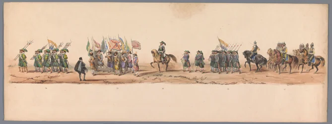Historisk prosesjon ved det andre hundreårsjubileet for Utrecht University of Applied Sciences, 1836 (plate 9) De nederlandske hærenes innflyging til Oostende, 3. juli 1600, dagen etter seieren ved Nieuwpoort; i henhold til kostymefremstillingen gitt av H 