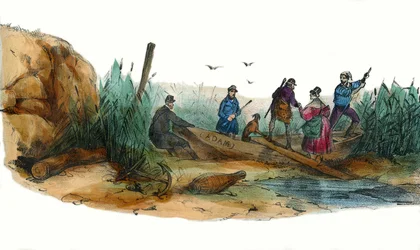 La Lionne, scene de chasse. i "" Album Grotesque, Choices of Outstanding Types", illustrasjoner av Victor Adam, Paris, rundt 1850.