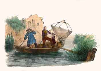 La Peche. i "" Album Grotesque, Choices of Outstanding Types", illustrasjoner av Victor Adam, Paris, rundt 1850.