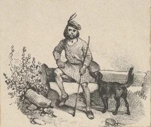 Mann som sitter med en hund, midten av 1800-tallet.