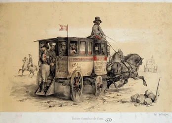 Paris omnibus car - Litografi av Adam, ca. 1840