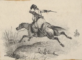 Soldat på galopperende hest, midten av 1800-tallet.