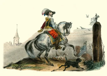 Viscounten av Sommiere, Languedoc-herre og landsherre. I "" Album Grotesque, Choices of Outstanding Types", illustrasjoner av Victor Adam, Paris, rundt 1850.