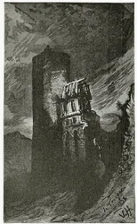 La Tourgue - illustrasjon fra Quatre Vingt Treize, 1800-tallet (bw gravering)