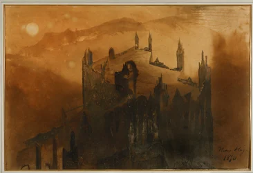 Suvenir fra Vosgesene, Hugos landsby, Ørnens hode (brun blekk, gouache, blyant)