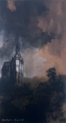 The Castle in the Moonlight (penn og indisk blekk, sepia og gouache på papir)