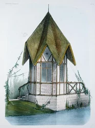 A Countryside Pavilion, fra 'Habitations Champetres', gravert av Becquet Brothers, ca. 1855 (farge litho)