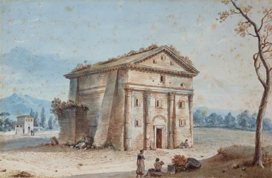 Romersk grav på det romerske landskapet i Via Appia (tegning)