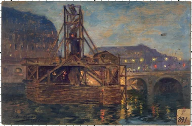Metroarbeidene ved Saint-Michel-broen i 1906, i november–1906 (olje på tre)