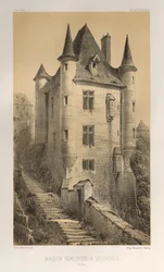 ...pl. 60, befestet hus i Uzerches Corrère, 1860.
