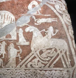 Wotan (Odin) på sin åttebeinte hest Sleipnir - vikingruner fra øya Gotland (Sverige)