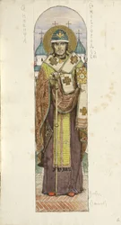 Saint Nikita, biskop av Novgorod Studerer etter fresker i St. Vladimirs katedral i Kiev, 1884-1889
