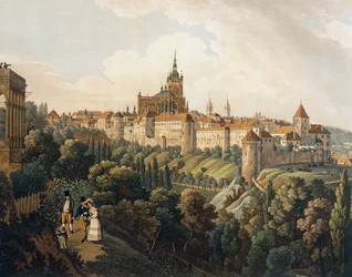 Utsikt over Praha fra Belvedere av Vincent Morstadt (akvarell)