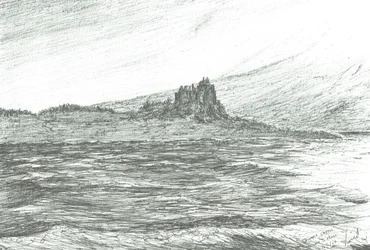 Duart Castle fra ferge;2007; (blekk på papir)