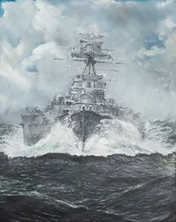 HMS Hood drar til Bismarck 23. mai 1941, 2014, (Olje på lerret)