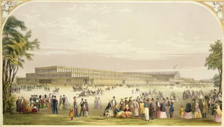Great Exhibition, 1851: utsikt over bygningen designet av Joseph Paxton, arkitekt