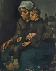 Bondekvinne med barn på fanget, 1885.