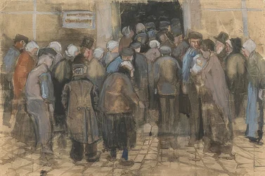 De fattige og pengene (publikum foran statens lotterikontor). 1882