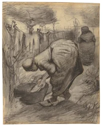 Bonde med vaskeservant i en hage; Bondekvinne med basseng i en hage, 1885