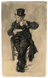 Poorhouse Dweller in Top Hat drikker en kopp kaffe, 1882