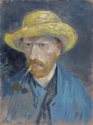 Selvportrett med stråhatt og rør av Gogh, Vincent, van (1853-1890). Olje på lerret, størrelse: 42,5x32,1