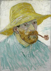 Selvportrett med stråhatt og rør av Gogh, Vincent, van (1853-1890). Olje på lerret, størrelse: 41,9x30,1