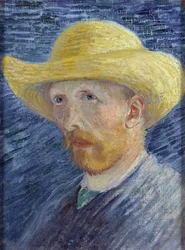 Selvportrett med stråhatt av Gogh, Vincent, van (1853-1890). Olje på lerret, størrelse: 41,8x31,5