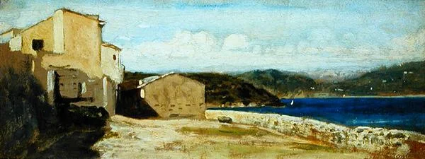 Hus på Lerici (olje på panel)