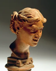 Head of Woman fra Capri, av Vincenzo Gemito (1852-1929), rød voks