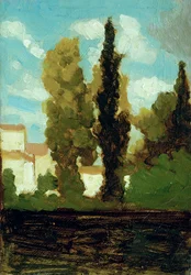 Studie av en landsby, ca. 1860 (olje på papp)