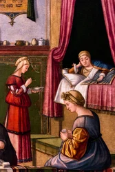 The Birth of the Virgin, syklus av Scuola degli Albanesi, ca 1502/03 (olje på tre)