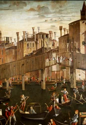 Mirakelet til relikvien fra Det hellige kors ved Rialtobroen i Venezia, detalj. Maleri av Vittore Scarpazza dit Vittore Carpaccio (1460-1525)