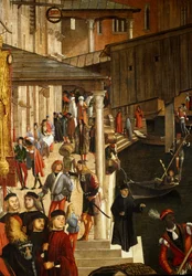 Mirakelet til relikvien fra Det hellige kors ved Rialtobroen i Venezia, detalj. Maleri av Vittore Scarpazza dit Vittore Carpaccio (1460-1525)