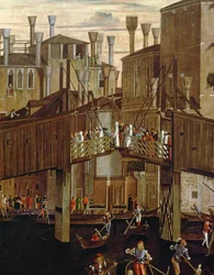 Mirakelet med relikvien av Det hellige kors, detalj av den gamle Rialtobroen, fra Scuola di San Giovanni Evangelista, ca. 1494