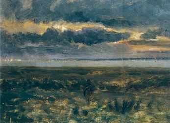 Solnedgang over havet, av Vittorio Avondo (1836-1910)