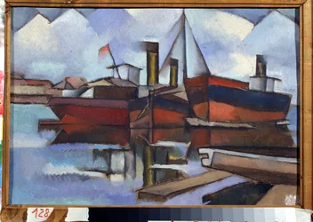 Dampbåter - Maleri av Vladimir Davidovich Baranov Rossine (Baranov-Rossine) (Wladimir Daniel Baranoff Rossine (Baranoff-Rossine) (1888-1944) - Olje på lerret, 35,5 x 51,5 cm
