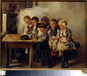 Vent på elskerinnen. (Venter på lærer). Maleri av Vladimir Yegorovich Makovsky (Makovsky, Makovskij) (1846-1920), olje på lerret