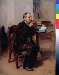 Degustation de tabac. (Tobakkssmaking). Peinture de Vladimir Yegorovich Makovski (Makovsky, Makovskij) (1846-1920), huile sur toile