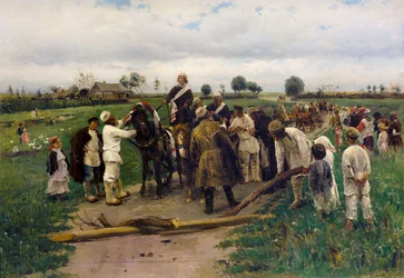 Betaling av løsepenger for bruden. Maleri av Vladimir Makovsky - Betale løsepenger for bruden - Vladimir Yegorovich Makovsky (1846-1920). olje på lerret