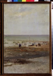 På stranden (På stranden). Maleri av Vladimir Yegorovich Makovsky (Makovsky, Makovskij) (1846-1920), olje på lerret