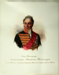 Portrett av Alexander Ivanovich Ribeaupierre (1781-1865) (Fra albumet til de keiserlige hestevaktene) - Hau (Gau), Vladimir Ivanovich (1816-1895) - 1846-1849 - Akvarell på papir - Institutt for russisk litteratur IRLI (Pushkin- House), St Petersburg