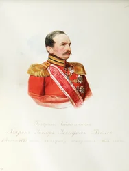 Portrett av baron Iosif Iosifovich von Velio (1795-1867) (Fra albumet til de keiserlige hestevaktene) - Hau (Gau), Vladimir Ivanovich (1816-1895) - 1846-1849 - Akvarell på papir - Institutt for russisk litteratur IRLI ( Pushkin-huset), St Petersburg